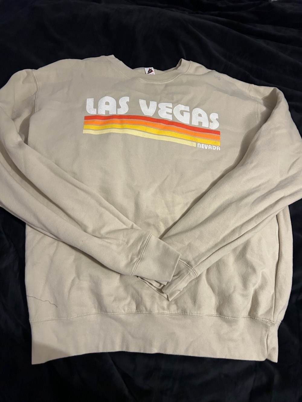 Delta Beige Crewneck with Orange & White Retro Print